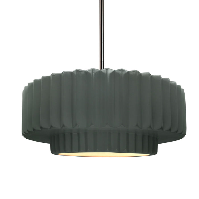 Justice Designs CER-6553-PWGN-NCKL-RIGID One Light Pendant, Pewter Green