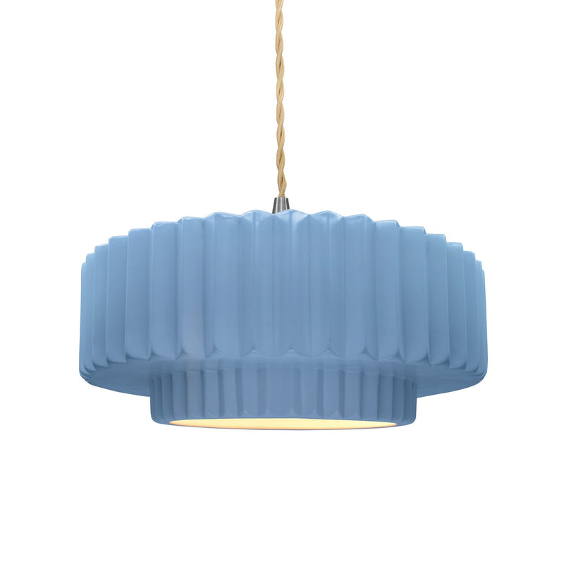 Justice Designs CER-6553-SKBL-NCKL-BEIG-TWST One Light Pendant, Sky Blue