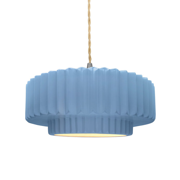 Justice Designs CER-6553-SKBL-NCKL-BEIG-TWST One Light Pendant, Sky Blue