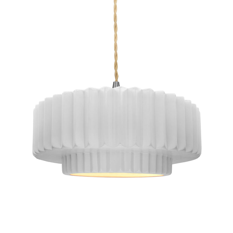 Justice Designs CER-6553-WHT-NCKL-BEIG-TWST One Light Pendant, Gloss White