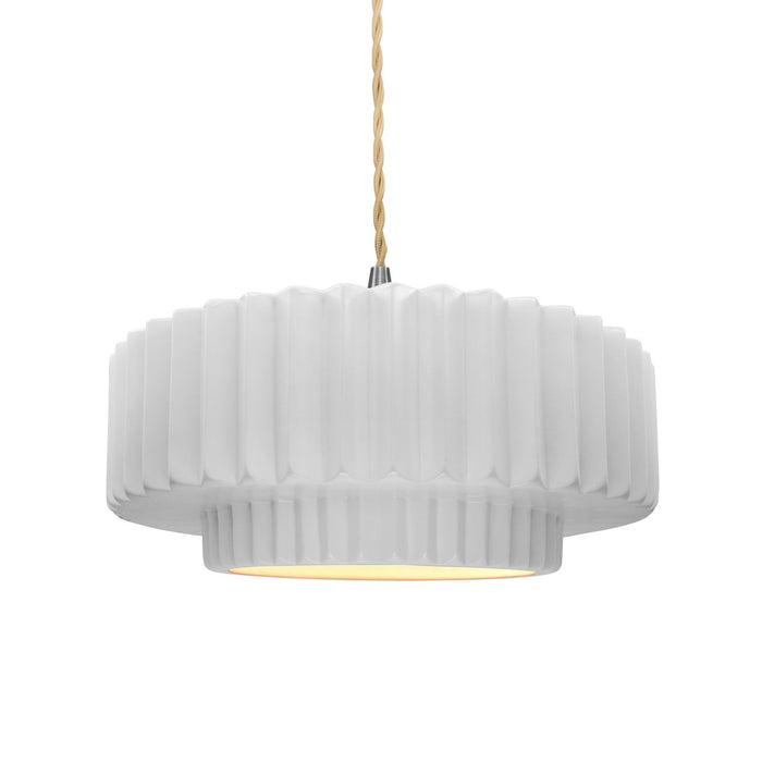 Justice Designs CER-6553-WHT-NCKL-BEIG-TWST One Light Pendant, Gloss White