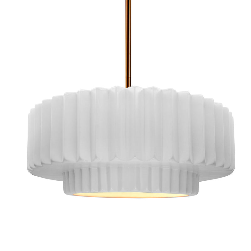 Justice Designs CER-6553-WTWT-BRSS-RIGID One Light Pendant, Gloss White (outside and inside of fixture)