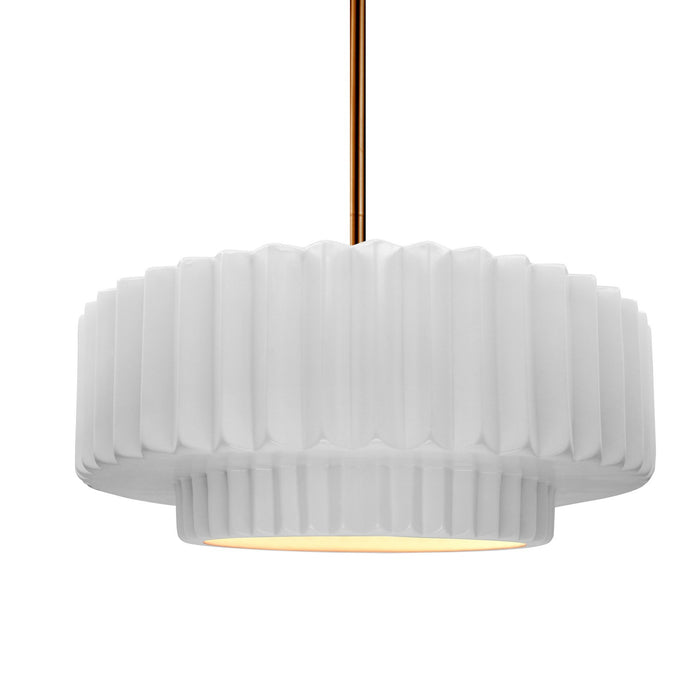 Justice Designs CER-6553-WTWT-BRSS-RIGID One Light Pendant, Gloss White (outside and inside of fixture)