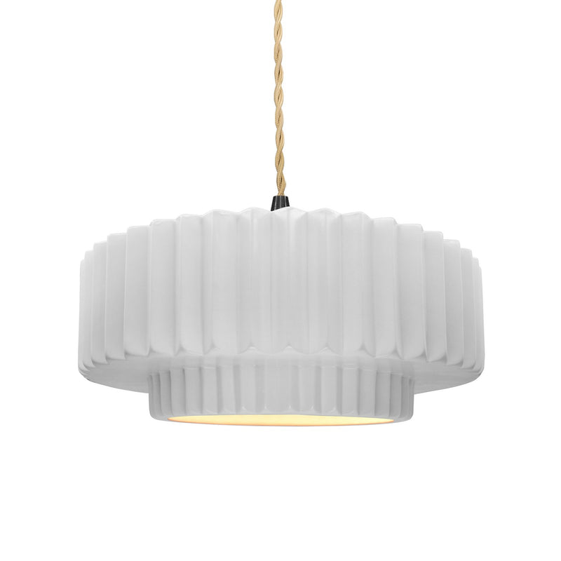 Justice Designs CER-6553-WTWT-MBLK-BEIG-TWST One Light Pendant, Gloss White (outside and inside of fixture)