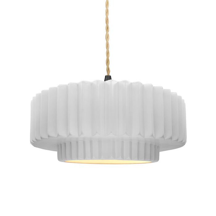 Justice Designs CER-6553-WTWT-MBLK-BEIG-TWST One Light Pendant, Gloss White (outside and inside of fixture)
