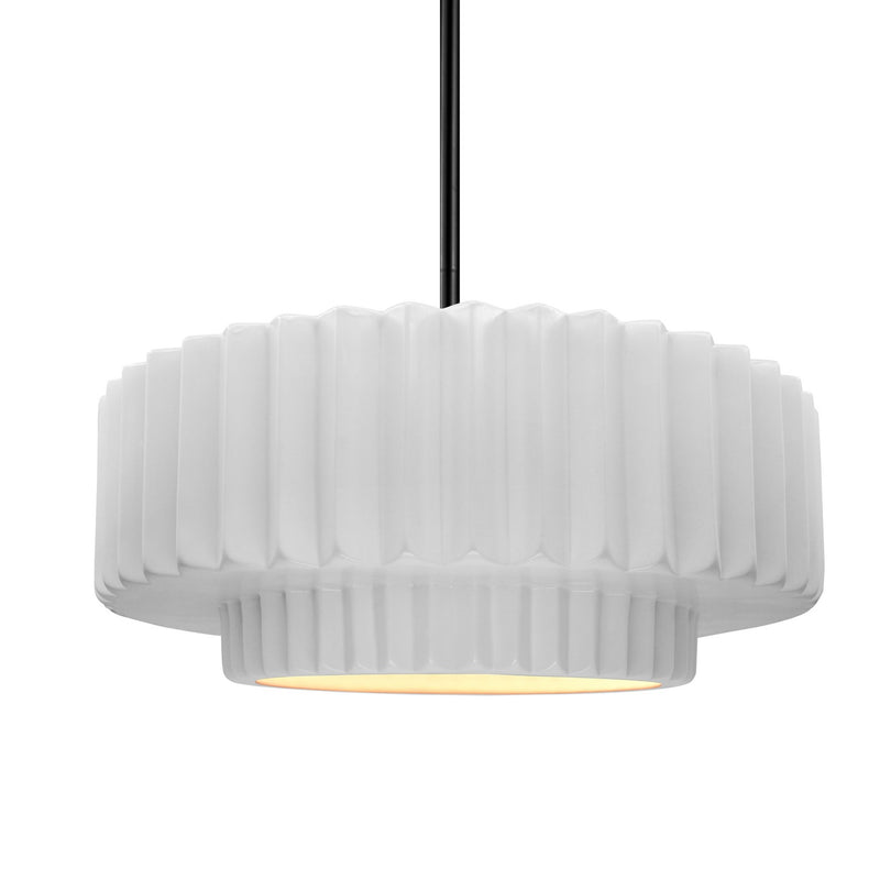 Justice Designs CER-6553-WTWT-MBLK-RIGID One Light Pendant, Gloss White (outside and inside of fixture)