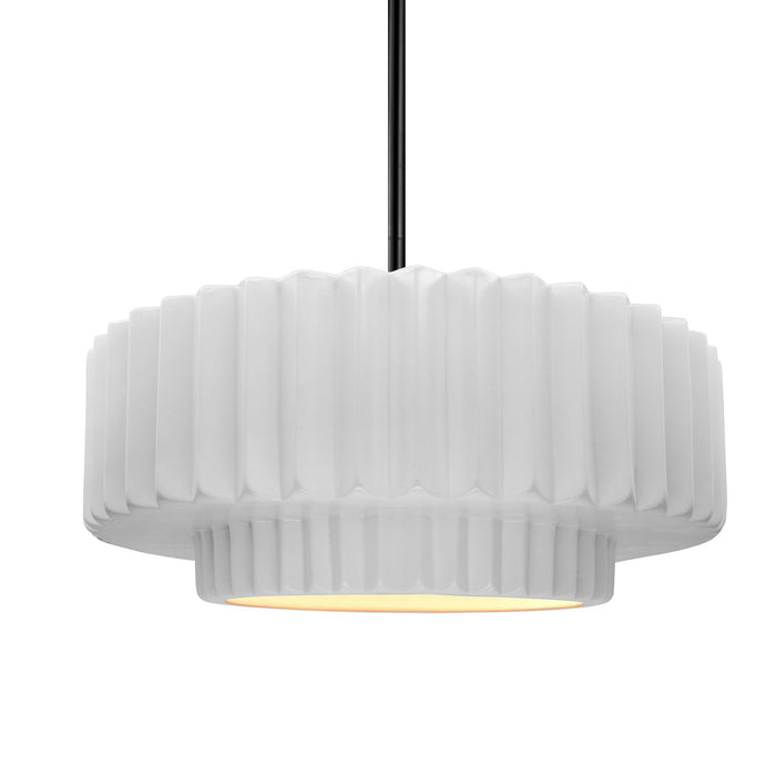 Justice Designs CER-6553-WTWT-MBLK-RIGID One Light Pendant, Gloss White (outside and inside of fixture)