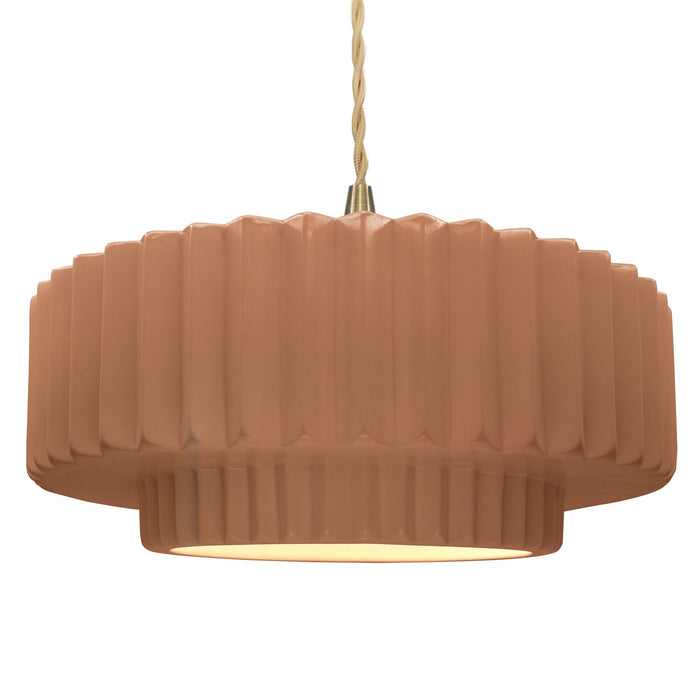 Justice Designs CER-6555-ADOB-BRSS-BEIG-TWST One Light Pendant, Adobe