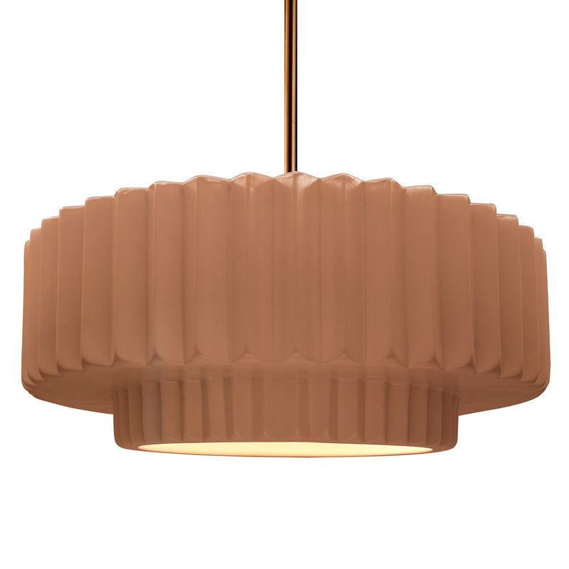 Justice Designs CER-6555-ADOB-BRSS-RIGID One Light Pendant, Adobe