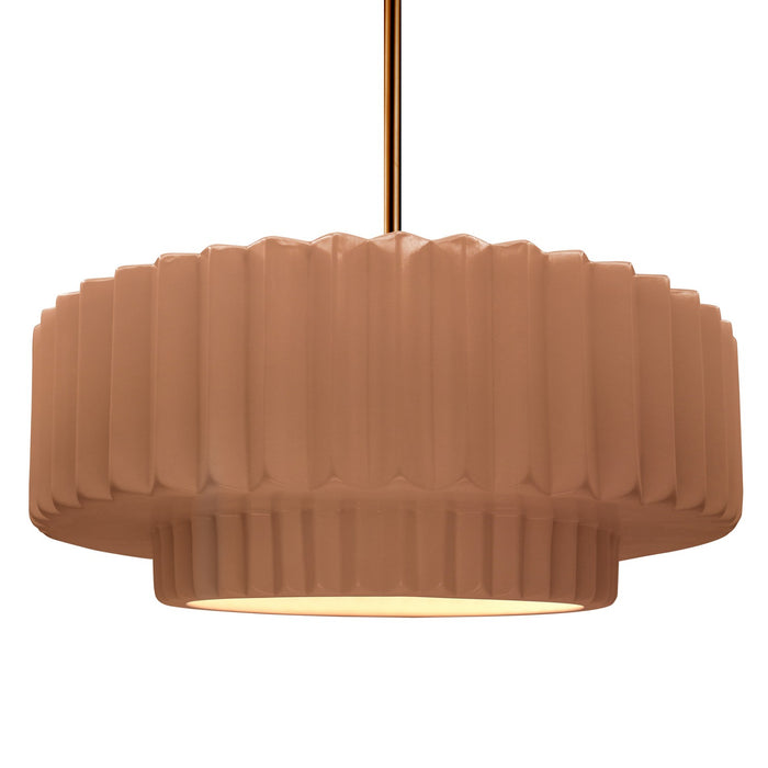 Justice Designs CER-6555-ADOB-BRSS-RIGID One Light Pendant, Adobe