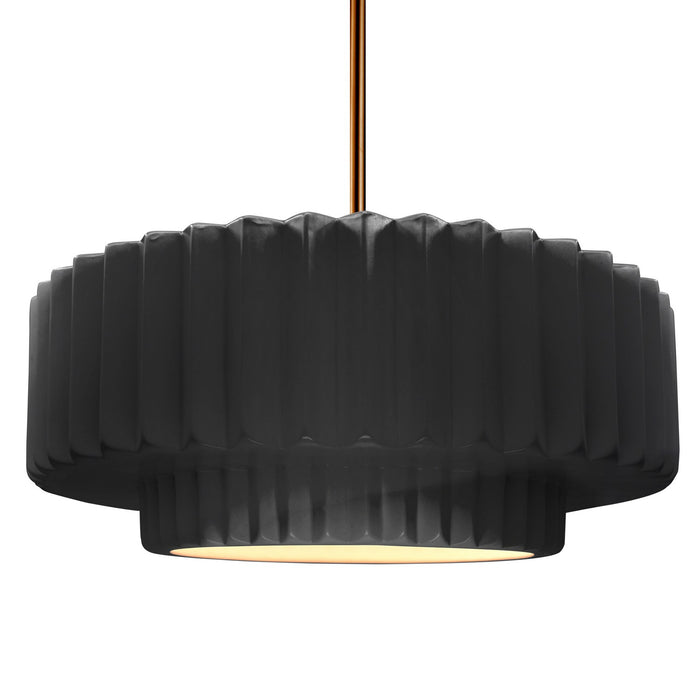 Justice Designs CER-6555-BKMT-BRSS-RIGID One Light Pendant, Gloss Black w/ Matte White