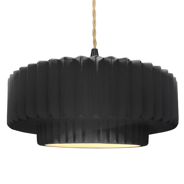 Justice Designs CER-6555-BKMT-MBLK-BEIG-TWST One Light Pendant, Gloss Black w/ Matte White