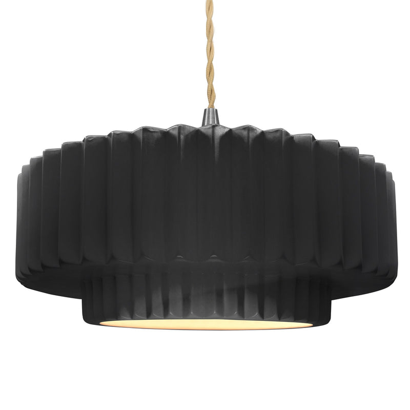 Justice Designs CER-6555-BKMT-NCKL-BEIG-TWST One Light Pendant, Gloss Black w/ Matte White
