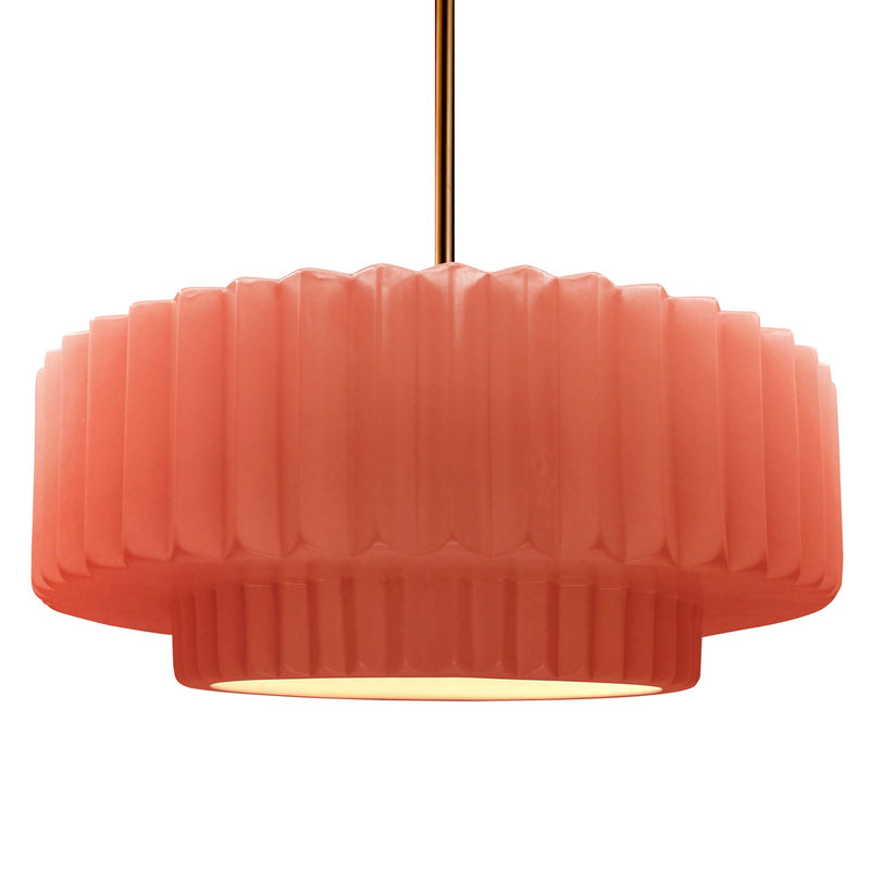 Justice Designs CER-6555-BSH-BRSS-RIGID One Light Pendant, Gloss Blush