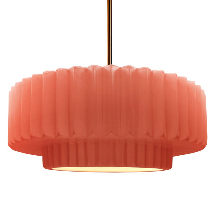 Justice Designs CER-6555-BSH-BRSS-RIGID One Light Pendant, Gloss Blush