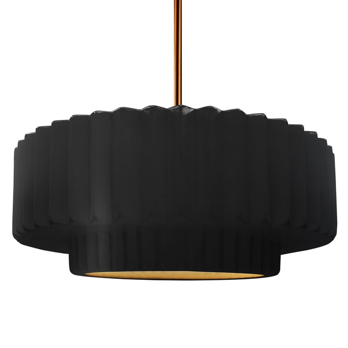Justice Designs CER-6555-CBGD-BRSS-RIGID One Light Pendant, Carbon Matte Black w/ Champagne Gold