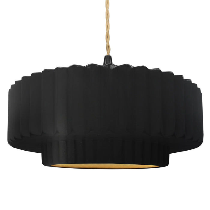 Justice Designs CER-6555-CBGD-MBLK-BEIG-TWST One Light Pendant, Carbon Matte Black w/ Champagne Gold
