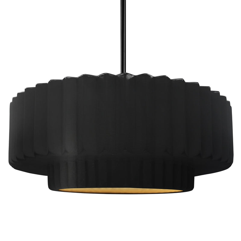 Justice Designs CER-6555-CBGD-MBLK-RIGID One Light Pendant, Carbon Matte Black w/ Champagne Gold