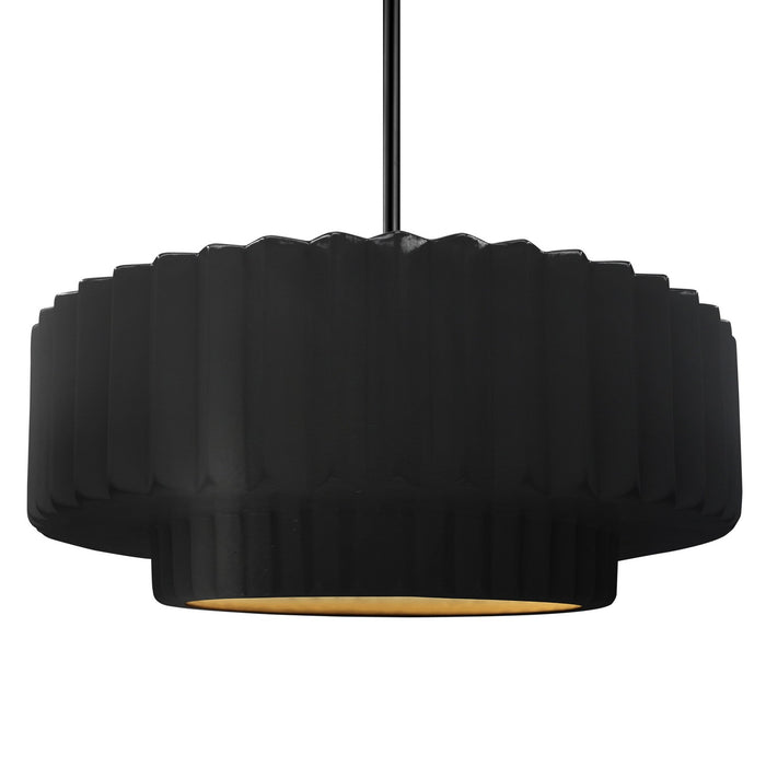 Justice Designs CER-6555-CBGD-MBLK-RIGID One Light Pendant, Carbon Matte Black w/ Champagne Gold