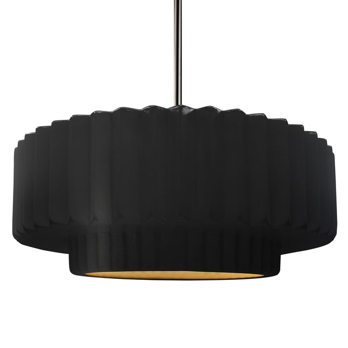 Justice Designs CER-6555-CBGD-NCKL-RIGID One Light Pendant, Carbon Matte Black w/ Champagne Gold