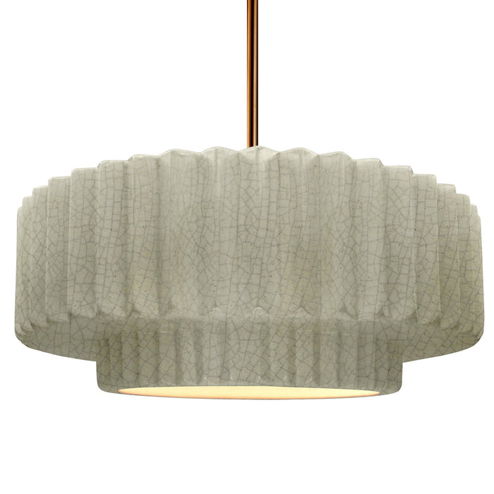 Justice Designs CER-6555-CKC-BRSS-RIGID One Light Pendant, Celadon Green Crackle