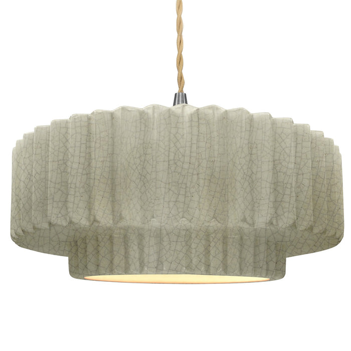 Justice Designs CER-6555-CKC-NCKL-BEIG-TWST One Light Pendant, Celadon Green Crackle