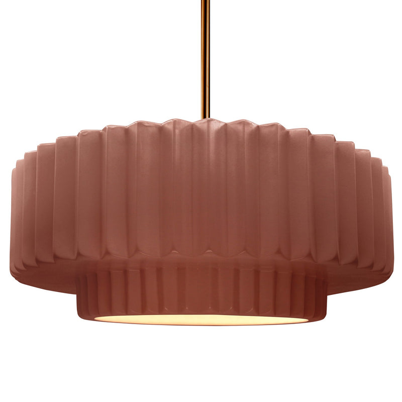 Justice Designs CER-6555-CLAY-BRSS-RIGID One Light Pendant, Canyon Clay