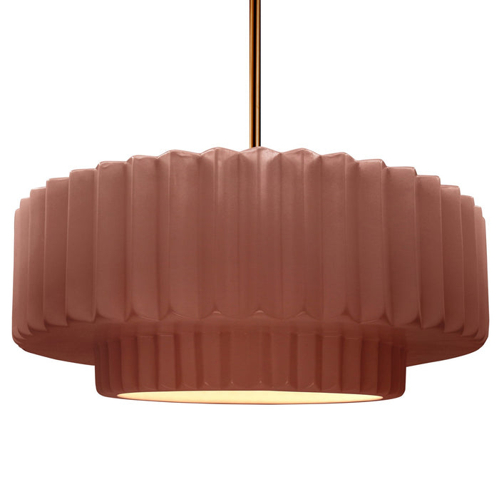 Justice Designs CER-6555-CLAY-BRSS-RIGID One Light Pendant, Canyon Clay