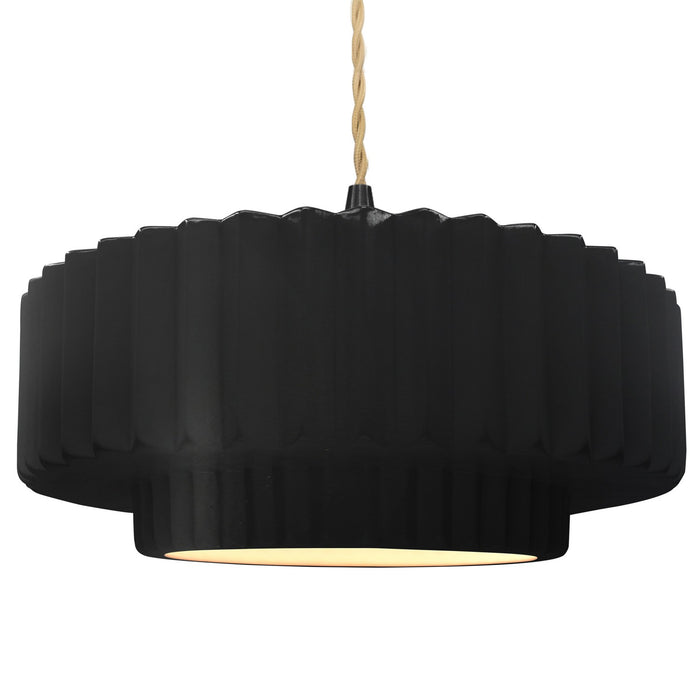 Justice Designs CER-6555-CRB-MBLK-BEIG-TWST One Light Pendant, Carbon - Matte Black