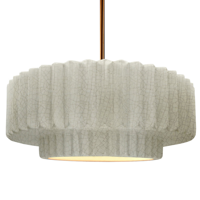Justice Designs CER-6555-CRK-BRSS-RIGID One Light Pendant, White Crackle