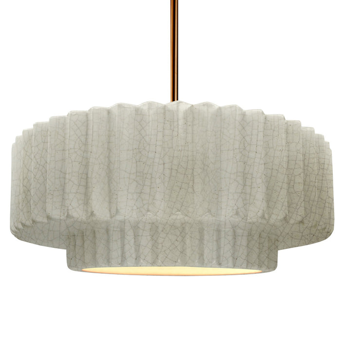 Justice Designs CER-6555-CRK-BRSS-RIGID One Light Pendant, White Crackle