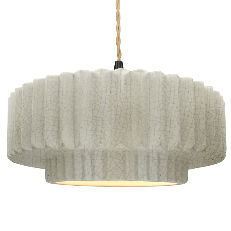 Justice Designs CER-6555-CRK-MBLK-BEIG-TWST One Light Pendant, White Crackle