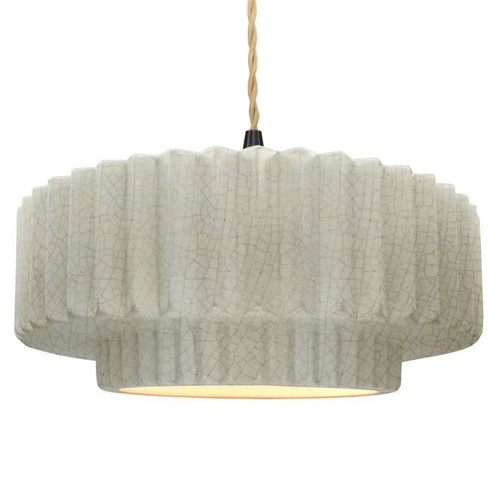 Justice Designs CER-6555-CRK-MBLK-BEIG-TWST One Light Pendant, White Crackle
