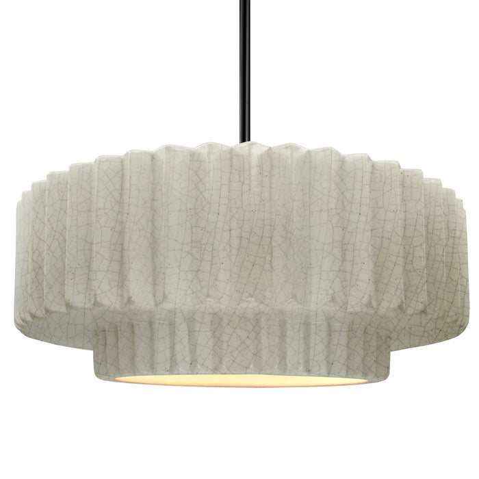 Justice Designs CER-6555-CRK-MBLK-RIGID One Light Pendant, White Crackle