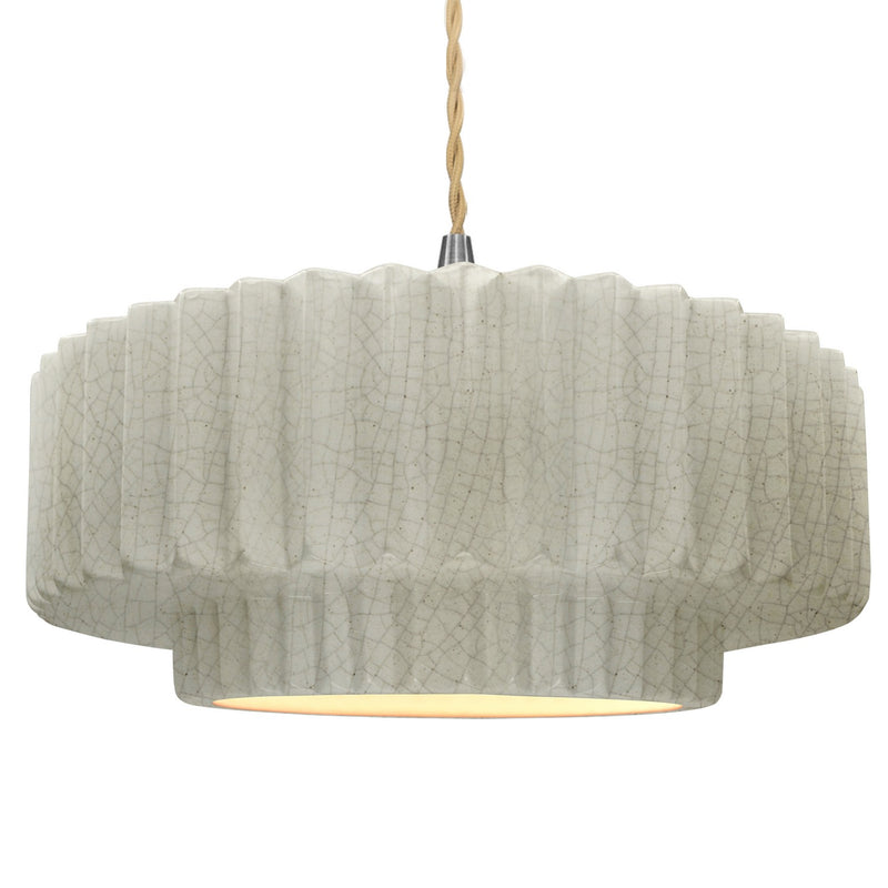 Justice Designs CER-6555-CRK-NCKL-BEIG-TWST One Light Pendant, White Crackle