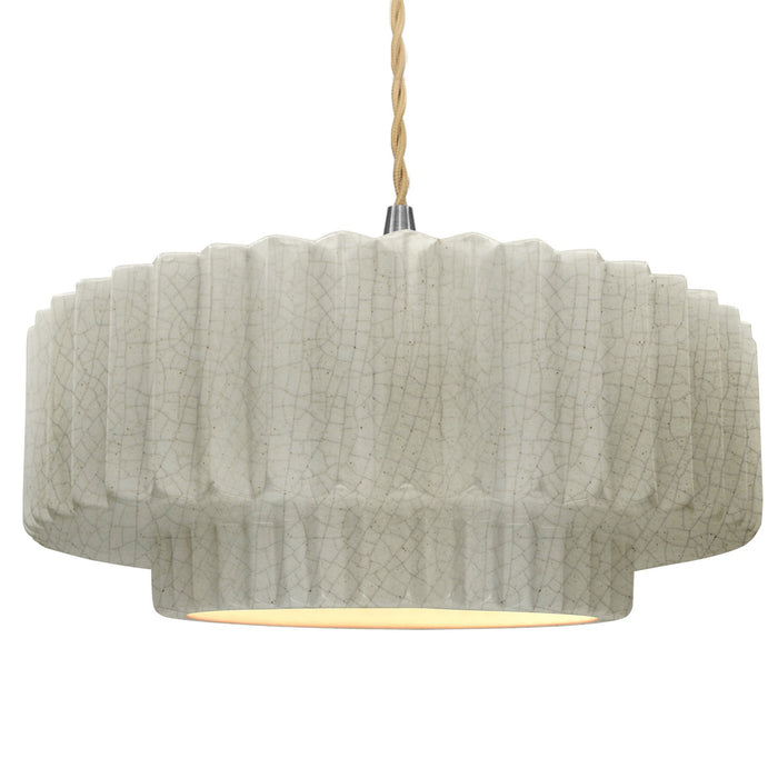 Justice Designs CER-6555-CRK-NCKL-BEIG-TWST One Light Pendant, White Crackle