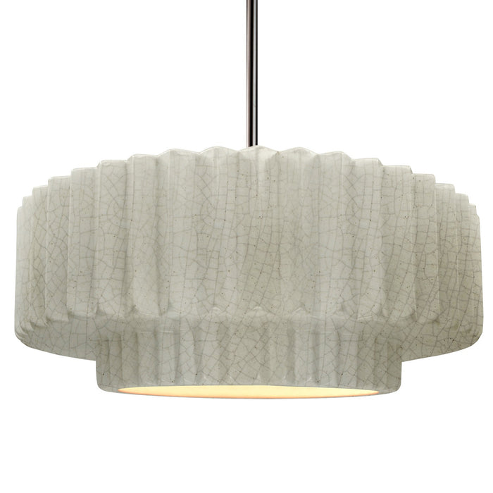 Justice Designs CER-6555-CRK-NCKL-RIGID One Light Pendant, White Crackle