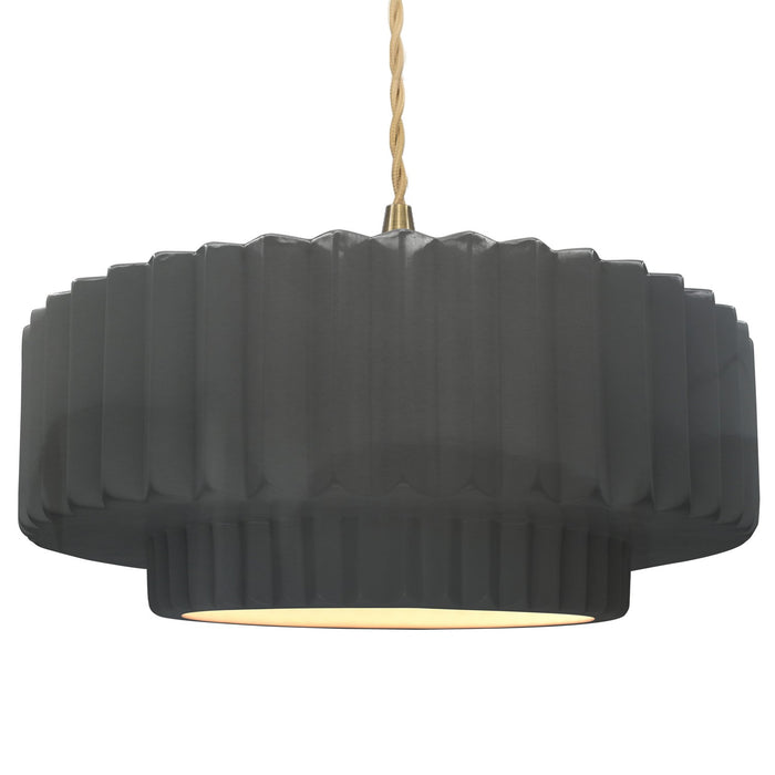 Justice Designs CER-6555-GRY-BRSS-BEIG-TWST One Light Pendant, Gloss Grey