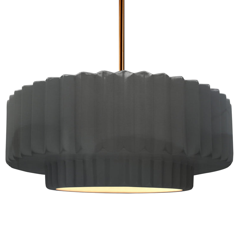 Justice Designs CER-6555-GRY-BRSS-RIGID One Light Pendant, Gloss Grey