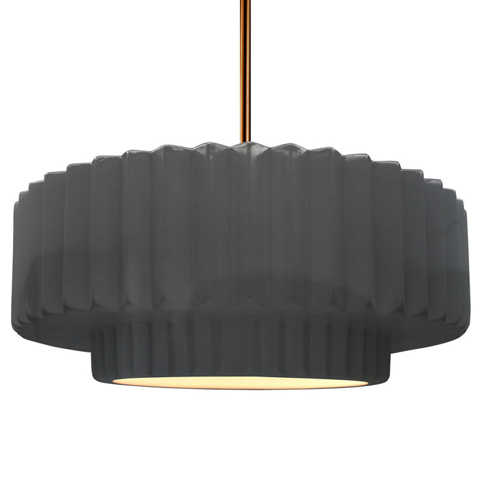 Justice Designs CER-6555-GRY-BRSS-RIGID One Light Pendant, Gloss Grey