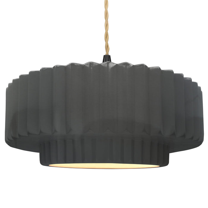 Justice Designs CER-6555-GRY-MBLK-BEIG-TWST One Light Pendant, Gloss Grey
