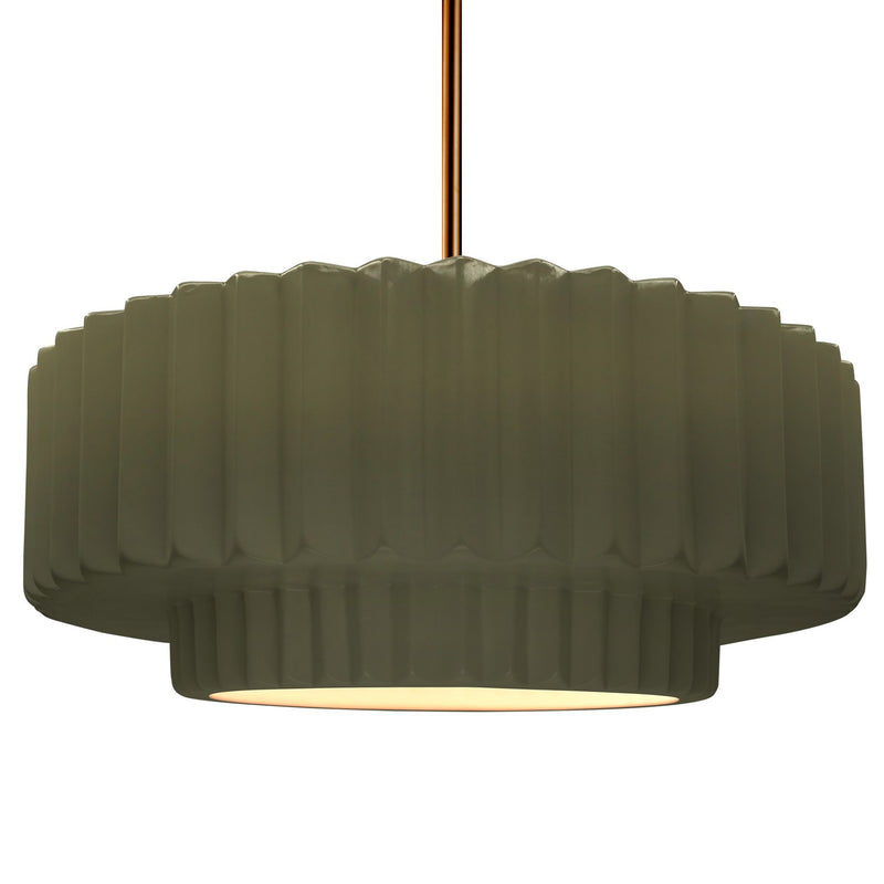 Justice Designs CER-6555-MGRN-BRSS-RIGID One Light Pendant, Matte Green