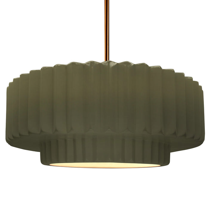 Justice Designs CER-6555-MGRN-BRSS-RIGID One Light Pendant, Matte Green