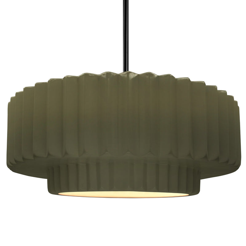 Justice Designs CER-6555-MGRN-MBLK-RIGID One Light Pendant, Matte Green