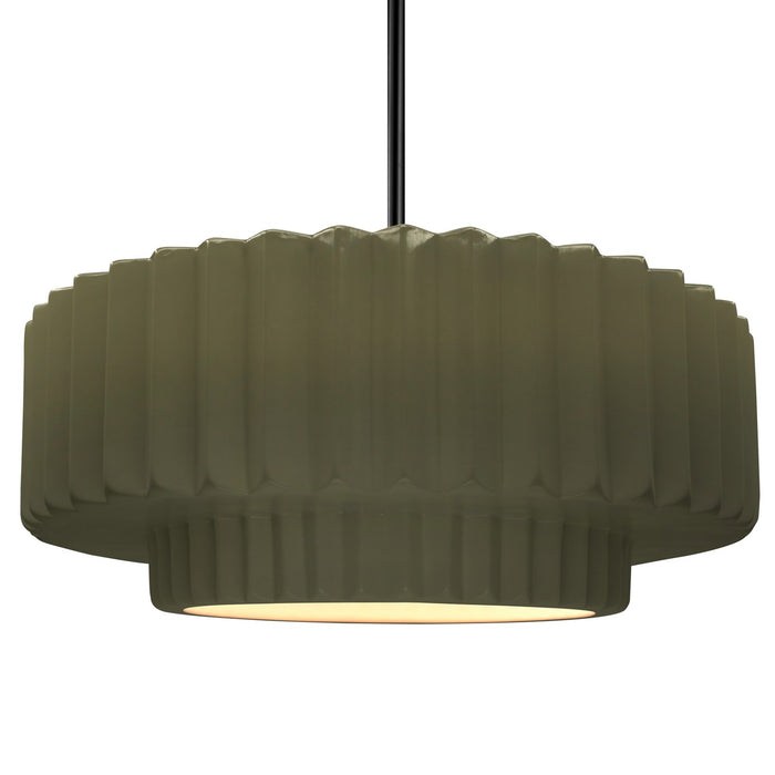Justice Designs CER-6555-MGRN-MBLK-RIGID One Light Pendant, Matte Green