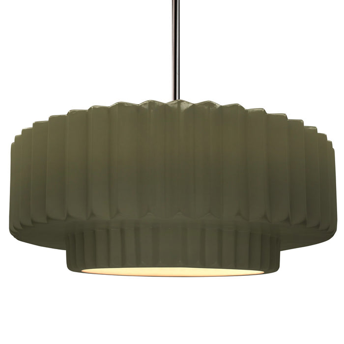 Justice Designs CER-6555-MGRN-NCKL-RIGID One Light Pendant, Matte Green