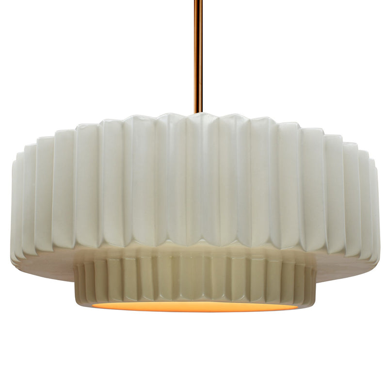 Justice Designs CER-6555-MTGD-BRSS-RIGID One Light Pendant, Matte White w/ Champagne Gold