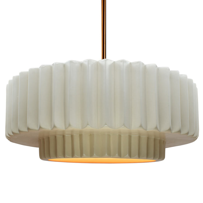 Justice Designs CER-6555-MTGD-BRSS-RIGID One Light Pendant, Matte White w/ Champagne Gold
