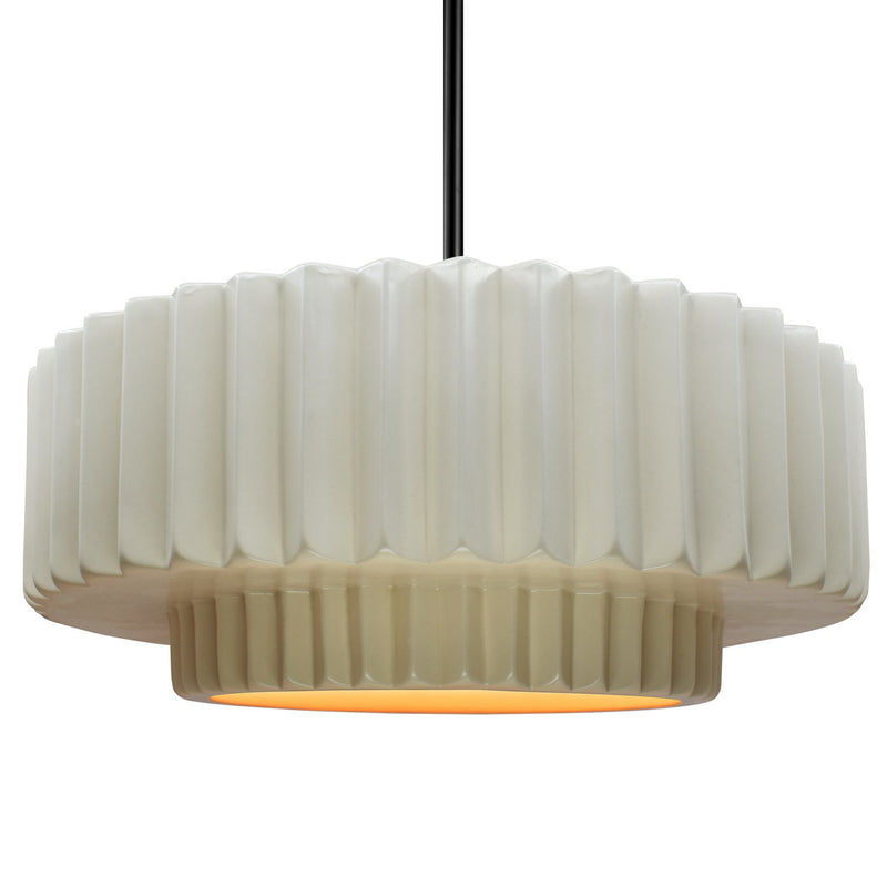 Justice Designs CER-6555-MTGD-MBLK-RIGID One Light Pendant, Matte White w/ Champagne Gold