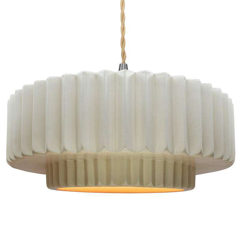 Justice Designs CER-6555-MTGD-NCKL-BEIG-TWST One Light Pendant, Matte White w/ Champagne Gold